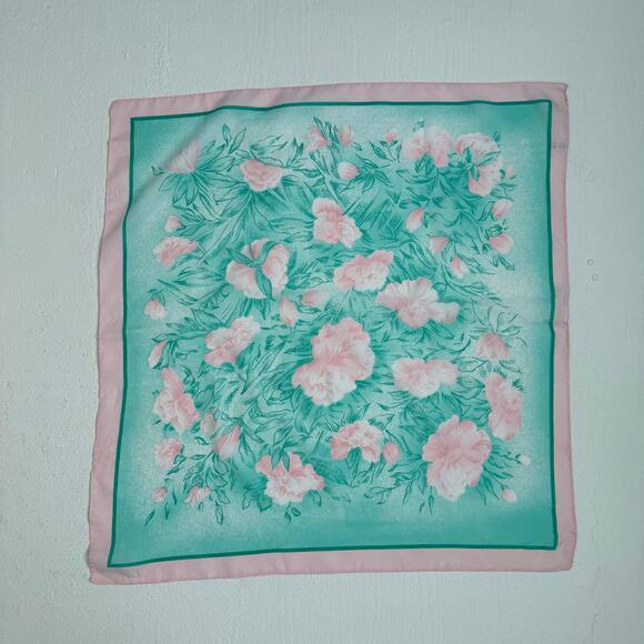 Floral Pink Turquoise Square Scarf, 27x26 - Picture 2 of 10